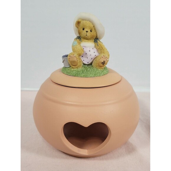 3 Piece Cherished Teddies 111601 Tea Light Round Heart Cutout Figurine Top 2002 - Picture 1 of 12
